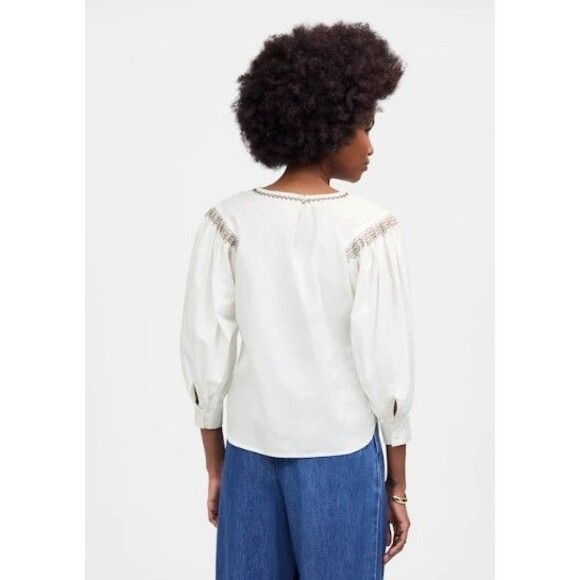 Madewell Embroidered Poplin Balloon-Sleeve Top Women White Cotton Small - Picture 3 of 11
